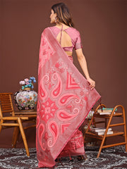 Grace in Every Thread: Pink Patola Linen Cotton Saree Woven with Cultural Elegance