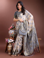 Graceful Beige & Coral Linen Cotton Saree – Lightweight Elegance for Modern Women