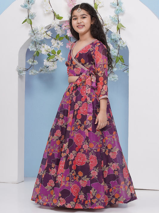Girls Purple & Pink Ready to wear Lehenga & choli With Dupatta