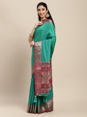 Ethnic Navy Blue Party Wear Saree with Rich Pallu and Contrast Red Zari Border