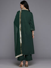 Women Green Gota Lace Embellished Kurta With Bottom And Dupatta