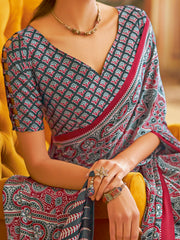 Women's Crepe Printed Designer Saree With Blouse Piece