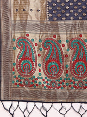 Grace in Every Thread – Sea Green & Beige Linen Cotton Saree with Royal Paisley Charm