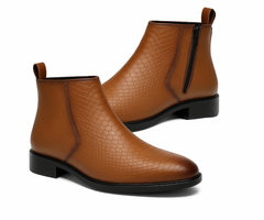 ORION-X Men's Vegan Leather Chelsea Boots Classic Almond Toe Ankle Boots with Textured Finish | Formal & Smart Casual Boots