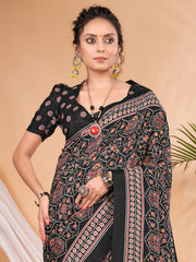 Women's Dola Silk DigitalPrint DesignerSaree With Blouse Piece