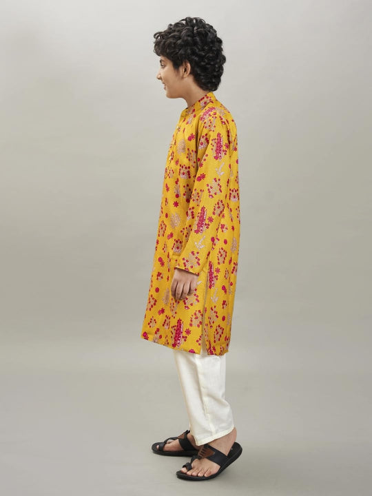 Bittu By Bhama - Boys yellow & red kurta with a white pajama