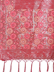 Premium Pink & Sky Blue Floral Woven Lichi Silk Saree with Rich Pallu & Tassels – Festive & Party Wear for Women
