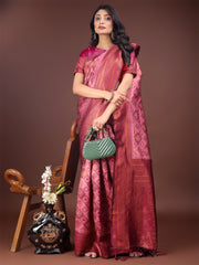 Majestic Red & Grey Silk Saree with Rich Woven Pallu – A Regal Touch for Special Moments