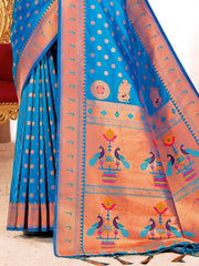 Pink Kanjivaram Silk Saree with Golden Zari and Colorful Peacock Woven Pallu Design