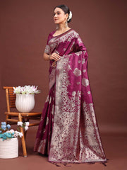 Emerald Banarasi Silk Saree with Zari Floral Work - Elegance Woven in Every Thread