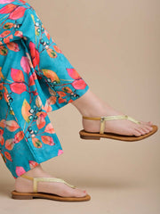 Shoetopia Metallic Ethnic Golden Flat Sandals For Women & Girls