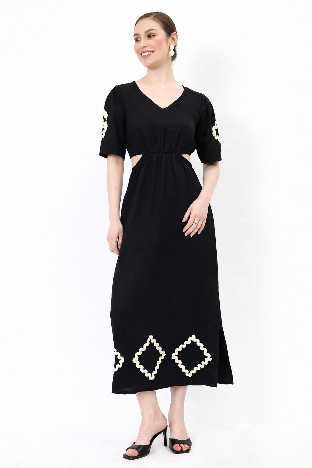 Puff Sleeve Linen A-Line Maxi Dress
