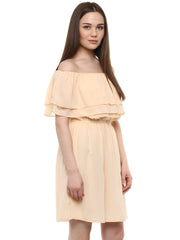 Women's Beige Georgette Off shoulder Dress
