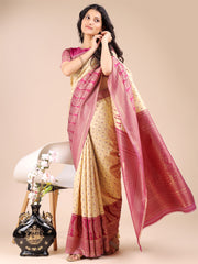 Graceful Cream and Green Silk Saree – Traditional Elegance with Royal Charm