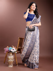 Graceful Cream & Pink Linen Cotton Saree with Rich Zari Pallu – A Touch of Royal Comfort
