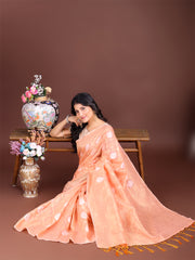 Elegant Sea Green Cotton Saree for Women – Soft Lightweight Saree with Zari Woven Butta & Tassel Border