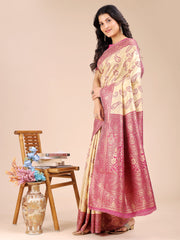 Graceful Cream and Navy Blue Silk Saree – Traditional Elegance with Royal Charm