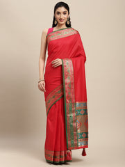 Ethnic Navy Blue Party Wear Saree with Rich Pallu and Contrast Red Zari Border