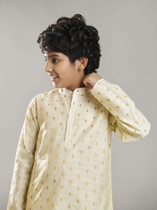 Boys off white modal booti kurta with pajama 