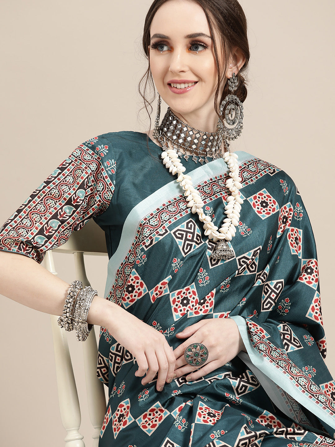 Women's Satin Silk Printed Designer Saree With Blouse Piece