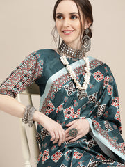 Women's Satin Silk Printed Designer Saree With Blouse Piece