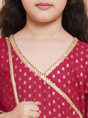 Girls Ethnic Motifs Printed Angrakha Pure Cotton Kurta with Trousers & Dupatta