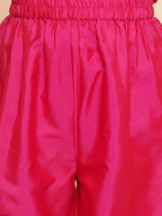 Silk blend Woven Three-Quarter Sleeves Embroidered A Line Kurta And Palazzo With Dupatta Set - Pink
