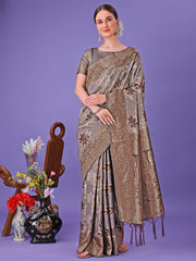 Elegant Green Floral Lichi Silk Saree with Zari Weaving and Rich Pallu – Wedding & Festive Wear Saree