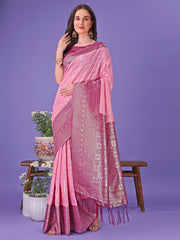 Vibrant Yellow & Blue Lichi Silk Saree with Rich Woven Border and Contrast Blouse – Festive & Wedding Wear