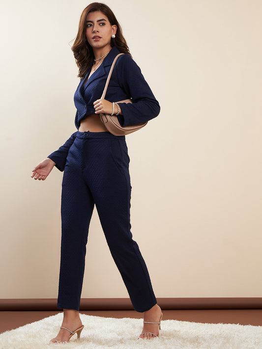 Women's Navy Crop Blazer Co-Ord Set