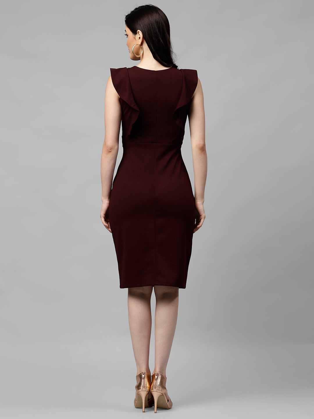 Women Burgundy Solid Sheath Dress