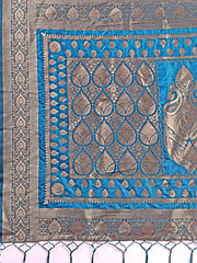 Graceful Royal Blue Banarasi Silk Saree with Silver Zari – Perfect Ethnic Wear for Weddings & Festive Moments