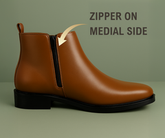 THE ASHFORD Men's Stylish Vegan Leather Chelsea Boots with Side Zipper & Elastic Panel, Square Toe Ankle Boot (Tan / Black / Brown)