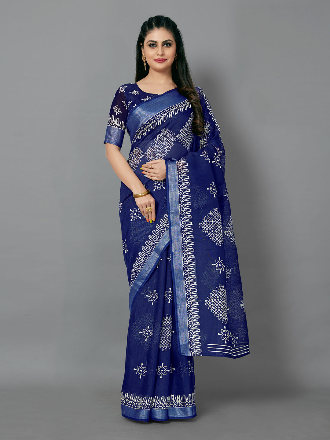 Women's Silk Blend Tealblue WovenDesign DesignerSaree With Blouse Piece