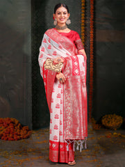 Premium Linen Cotton Saree with Rich Zari Border & Pallu | Lightweight & Elegant | Ideal for Festive & Traditional Occasions | Unstitched Blouse Included