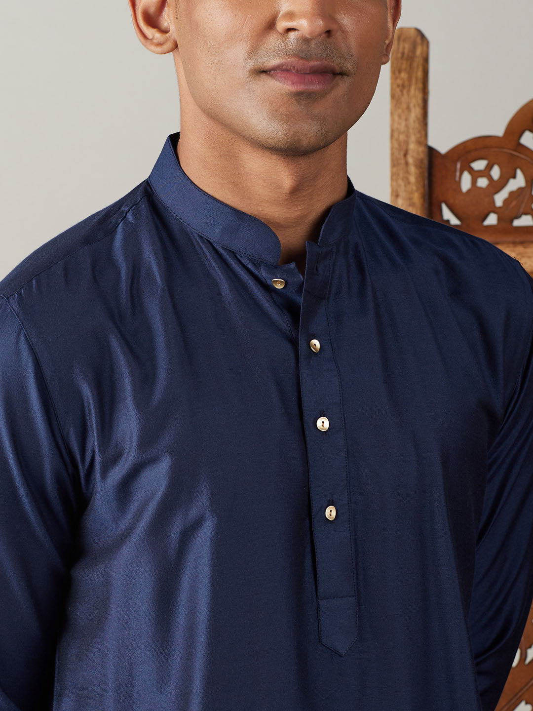Vastramay - Men's Navy Blue Viscose Kurta Only