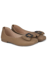 Beige Casual Ballerinas Square Toe Slip-On Flats