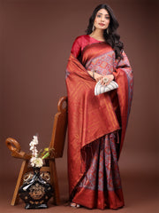 Majestic Red & Grey Silk Saree with Rich Woven Pallu – A Regal Touch for Special Moments