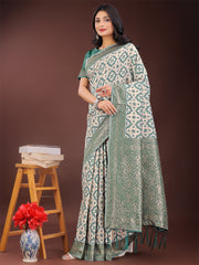 Blue Linen Saree with Rich Woven Zari Work – Elegant Ethnic Saree for Festive & Office Wear