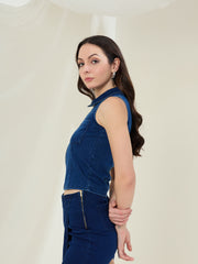 Women's Blue Denim Zip Up Top