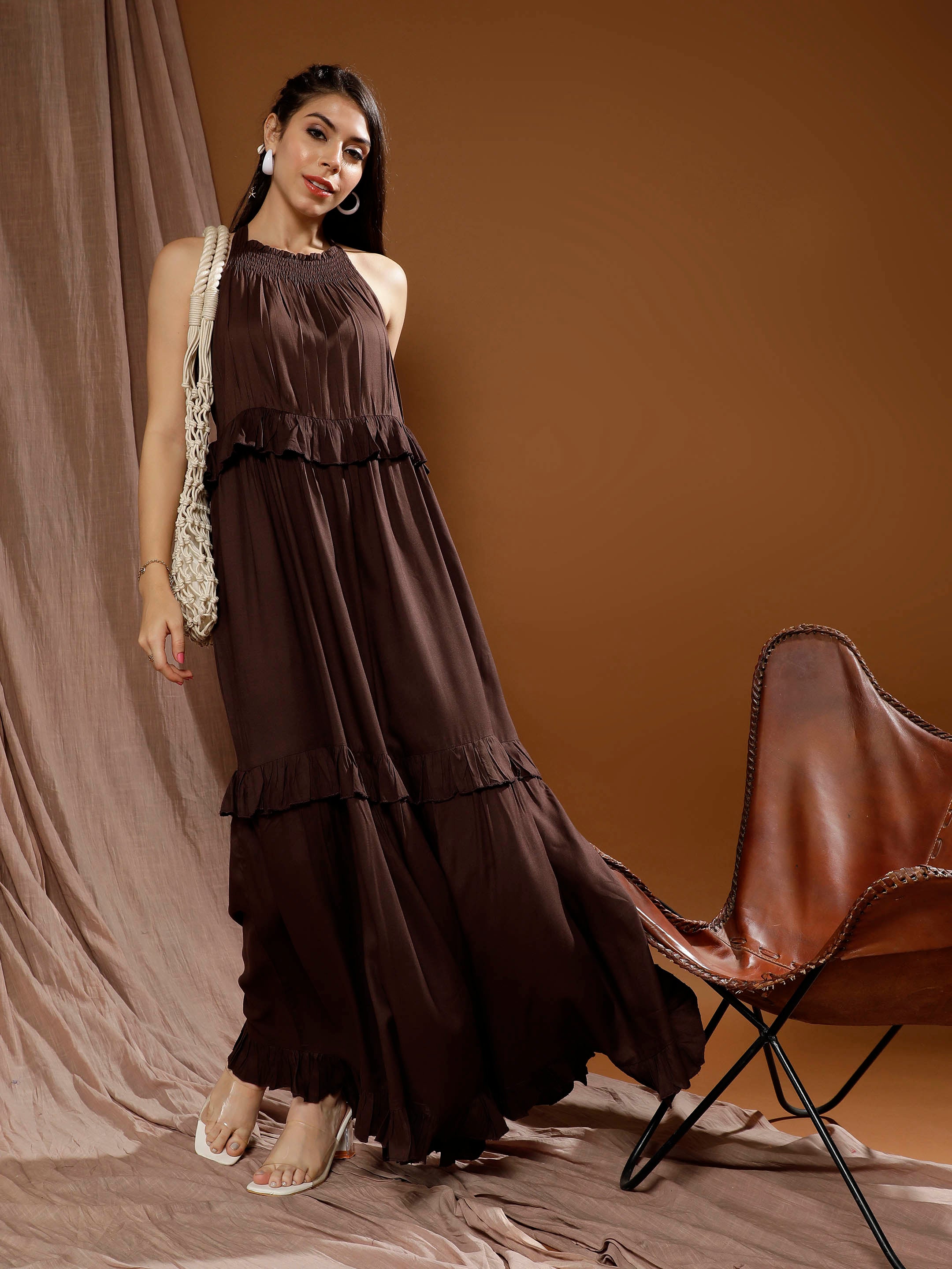 Women Bohemian Halter Neck Maxi Dress