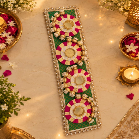 Handcrafted festive T-light/diya table runner
