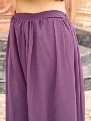 Mauve color georgette with off white thread embroidered kurta & palazzo with dupatta set 