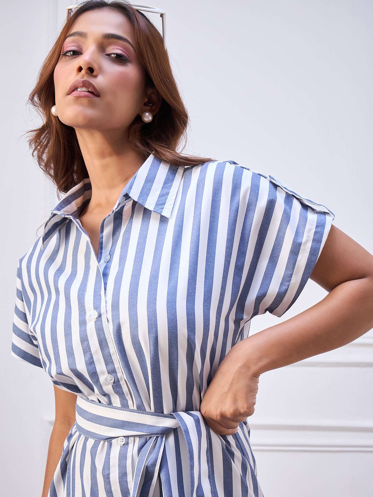StyleStone Women's Blue Stripe Cotton Maxi Dress