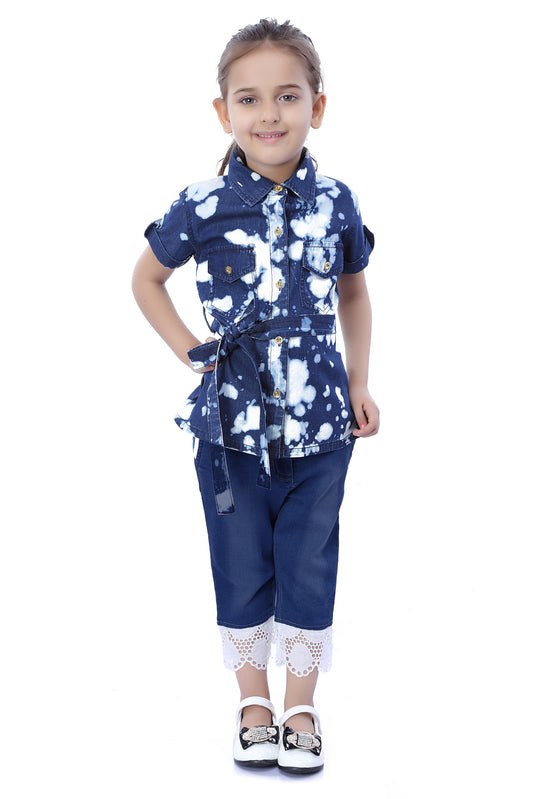 Girls Denim Long Shirt with Washed Effect