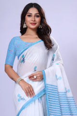 Soft-linen-saree-with-shaded-style-prints-bluecrochet