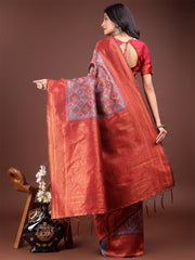 Majestic Red & Grey Silk Saree with Rich Woven Pallu – A Regal Touch for Special Moments