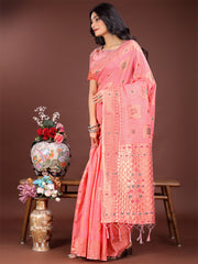 Elegant Sky Blue Linen Saree with Intricate Woven Patterns – Lightweight Grace for Everyday and Festive Moments