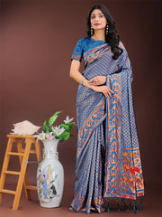 Fiery Red Banarasi Silk Saree with Gold Zari and Colorful Pallu – Perfect for Bridal, Wedding & Festive Glamour