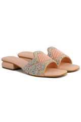 Casual Peach Open Toe Flats Square Toe Slip-On Flats